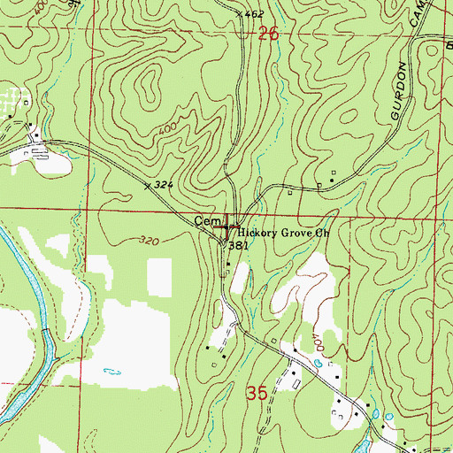 Topographic Map of Hickory Grove Church, AR