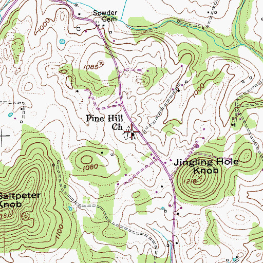 Topographic Map of Pine Hill Church, KY