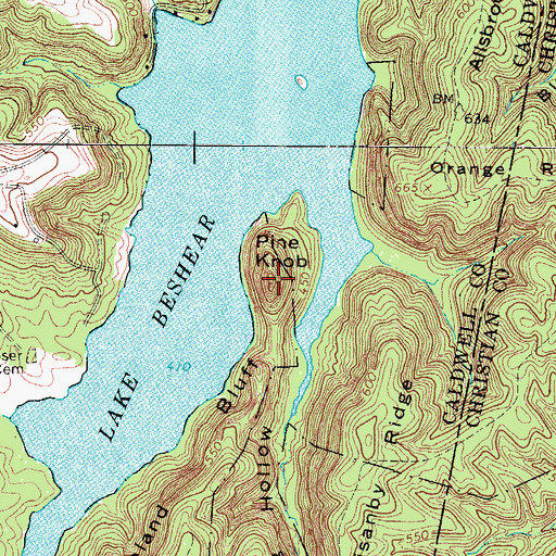 Topographic Map of Pine Knob, KY