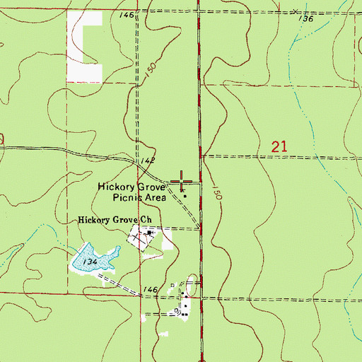 Topographic Map of Hickory Grove Picnic Area, AR