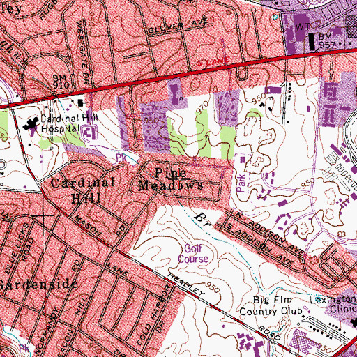 Topographic Map of Pine Meadows, KY