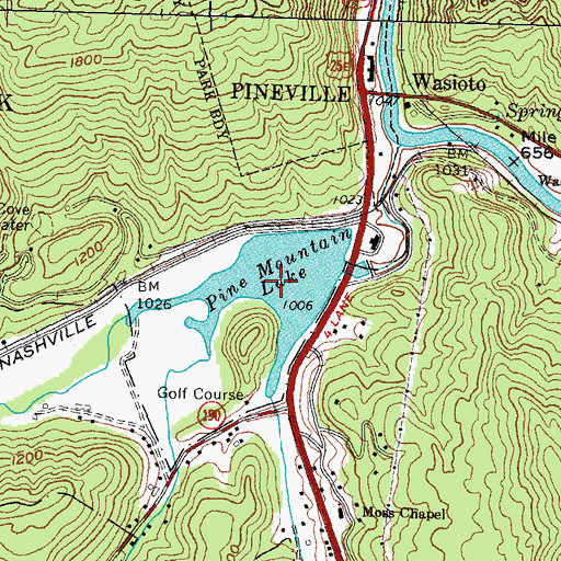 Topographic Map of Pine Mountain Lake, KY