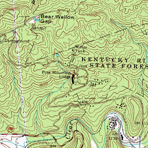 Topographic Map of Pine Mountain Lodge, KY