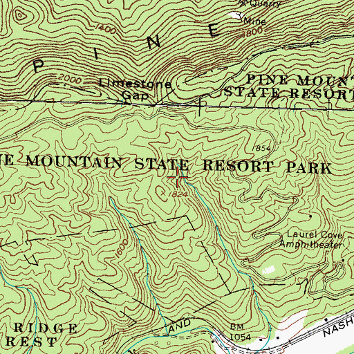 Topographic Map of Pine Mountain State Resort Park, KY