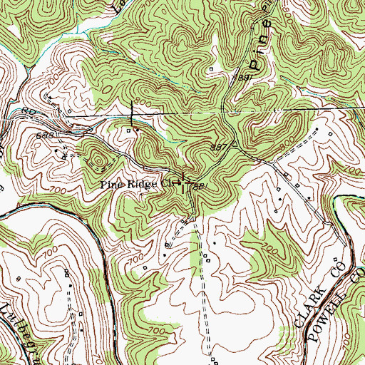 Topographic Map of Pine Ridge Church, KY