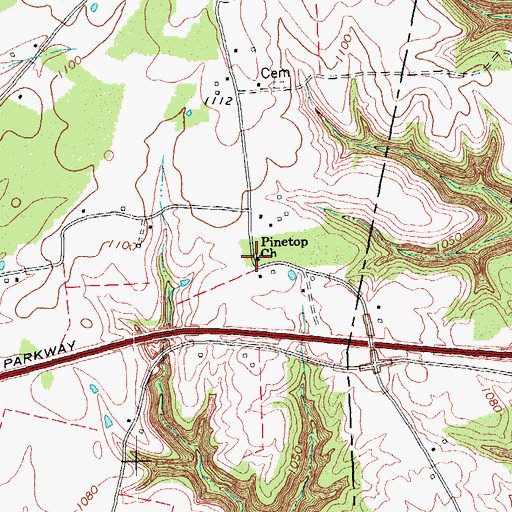 Topographic Map of Pinetop Church, KY