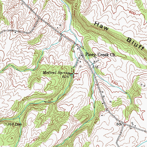 Topographic Map of Piney Creek Church, KY