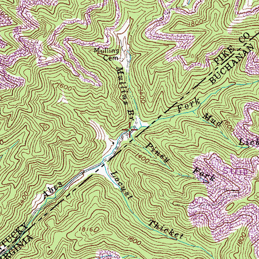 Topographic Map of Piney Fork, KY