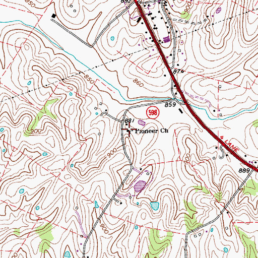 Topographic Map of Pioneer Church, KY