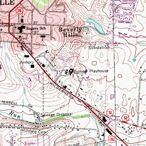 Topographic Map of Pioneer Playhouse, KY