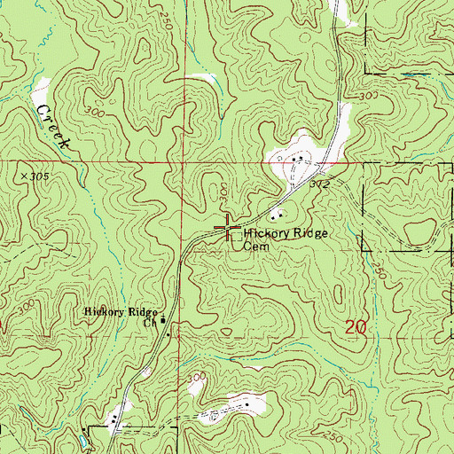 Topographic Map of Hickory Ridge Cemetery, AR