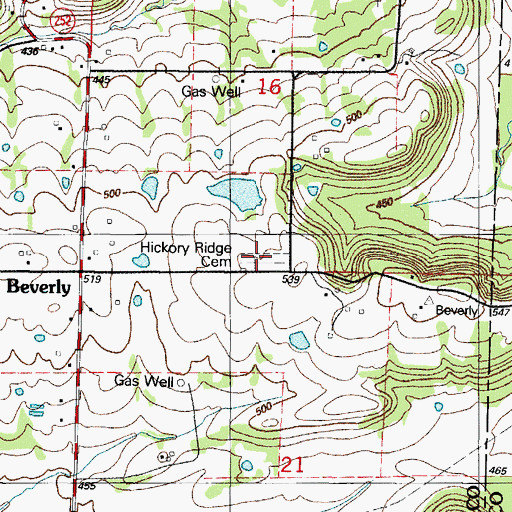 Topographic Map of Hickory Ridge Cemetery, AR
