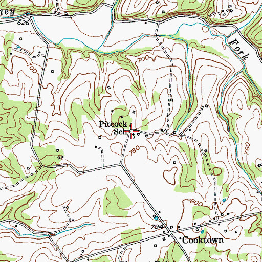 Topographic Map of Pitcock School, KY