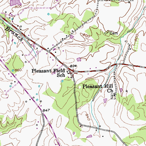 Topographic Map of Pleasant Field School, KY
