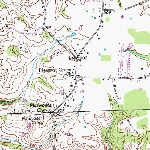 Topographic Map of Pleasant Green Church, KY