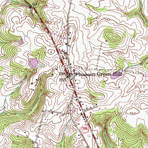 Topographic Map of Pleasant Green Hill, KY