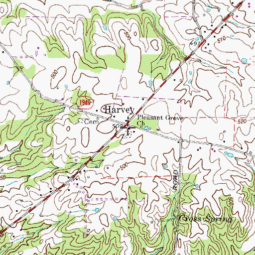 Topographic Map of Pleasant Grove Church, KY
