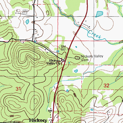 Topographic Map of Hickory Valley Church, AR