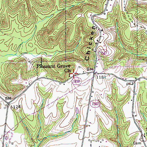 Topographic Map of Pleasant Grove Church, KY