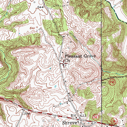 Topographic Map of Pleasant Grove Church, KY