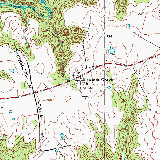 Topographic Map of Pleasant Grove Church, KY