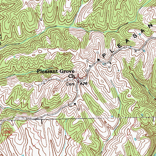 Topographic Map of Pleasant Grove Church, KY