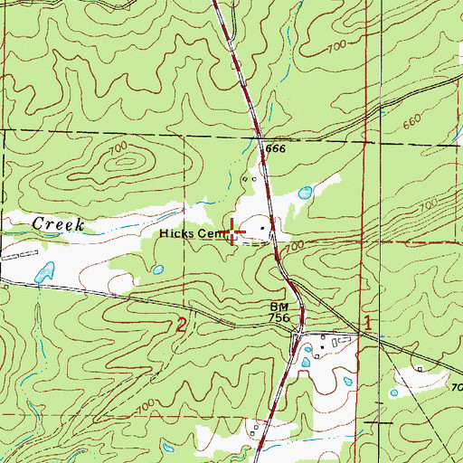 Topographic Map of Hicks Cemetery, AR