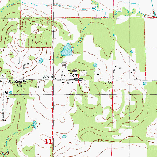 Topographic Map of Hicks Cemetery, AR