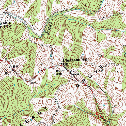 Topographic Map of Pleasant Hill Church, KY
