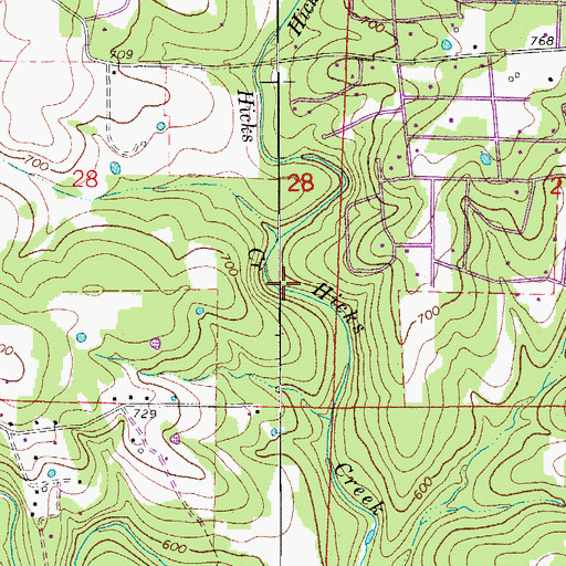 Topographic Map of Hicks Creek, AR