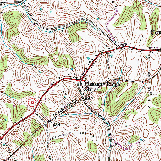 Topographic Map of Pleasant Ridge Church, KY