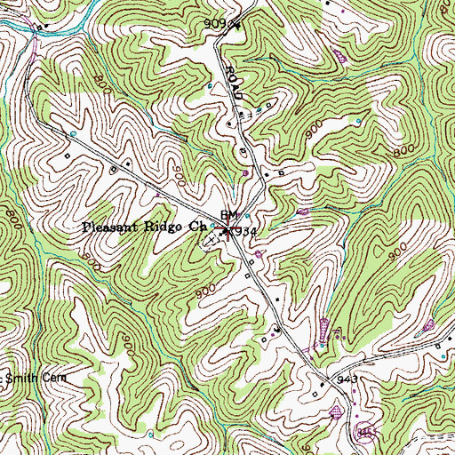 Topographic Map of Pleasant Ridge Church, KY