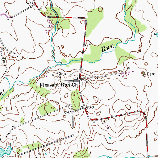 Topographic Map of Pleasant Run Church, KY