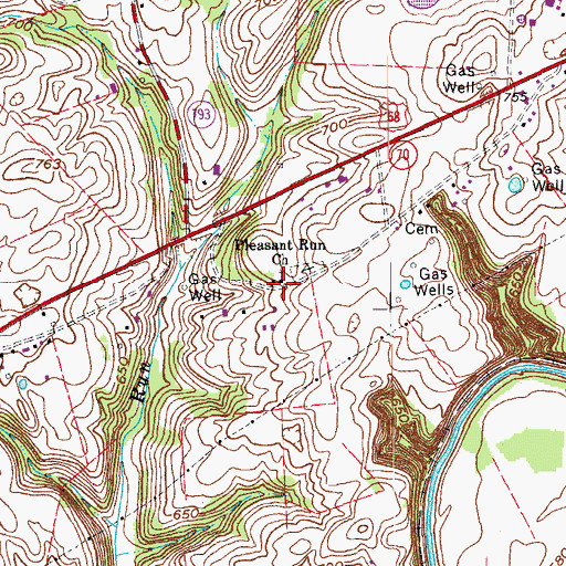 Topographic Map of Pleasant Run Church, KY