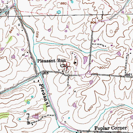 Topographic Map of Pleasant Run Church, KY