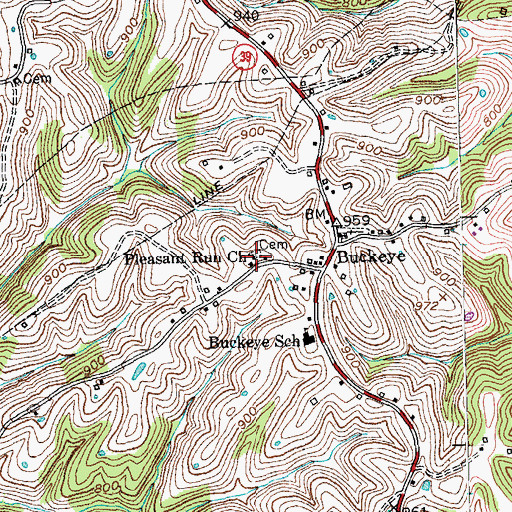 Topographic Map of Pleasant Run Church, KY