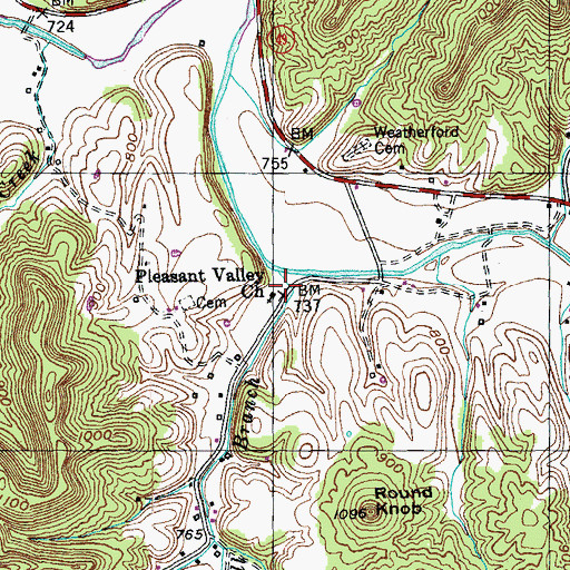 Topographic Map of Pleasant Valley Church, KY