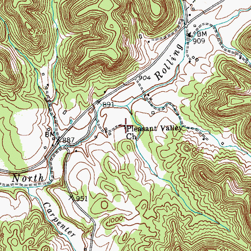 Topographic Map of Pleasant Valley Church, KY