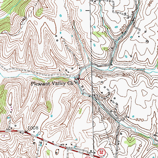 Topographic Map of Pleasant Valley Church, KY