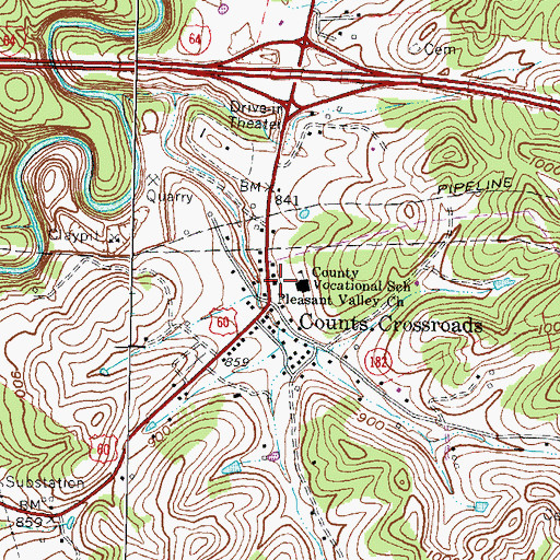 Topographic Map of Pleasant Valley Church, KY