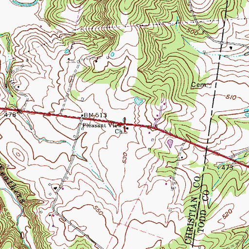 Topographic Map of Pleasant View Church, KY