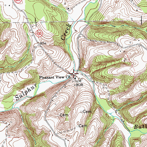 Topographic Map of Pleasant View Church, KY