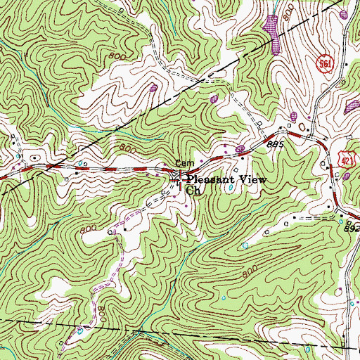 Topographic Map of Pleasant View Church, KY