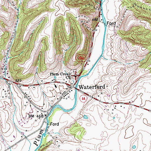 Topographic Map of Plum Creek Baptist Church, KY