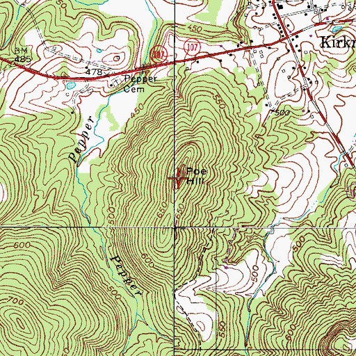 Topographic Map of Poe Hill, KY