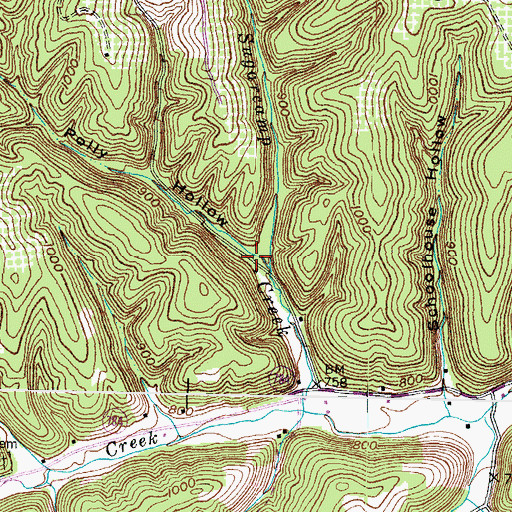 Topographic Map of Polly Hollow, KY