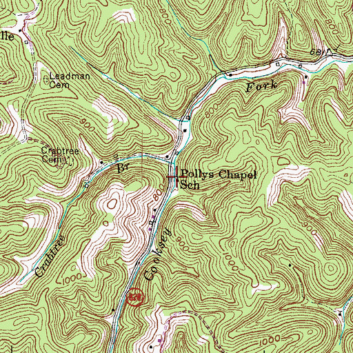 Topographic Map of Pollys Chapel School, KY