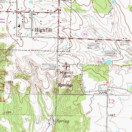 Topographic Map of Highfill Cemetery, AR