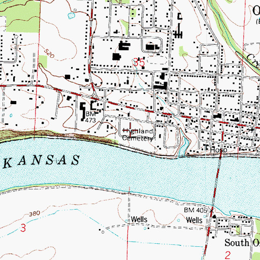 Topographic Map of Highland Cemetery, AR