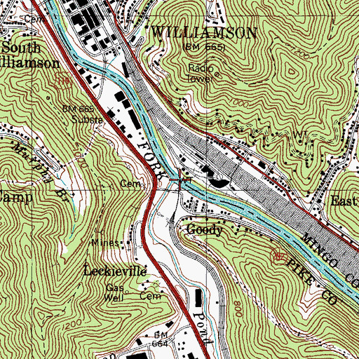 Topographic Map of Pond Creek, KY